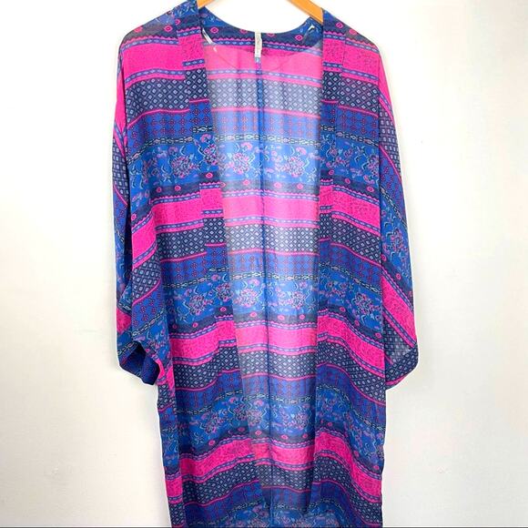 Wallflower Pink & Blue Duster Cover Up Sheer - Picture 1 of 10